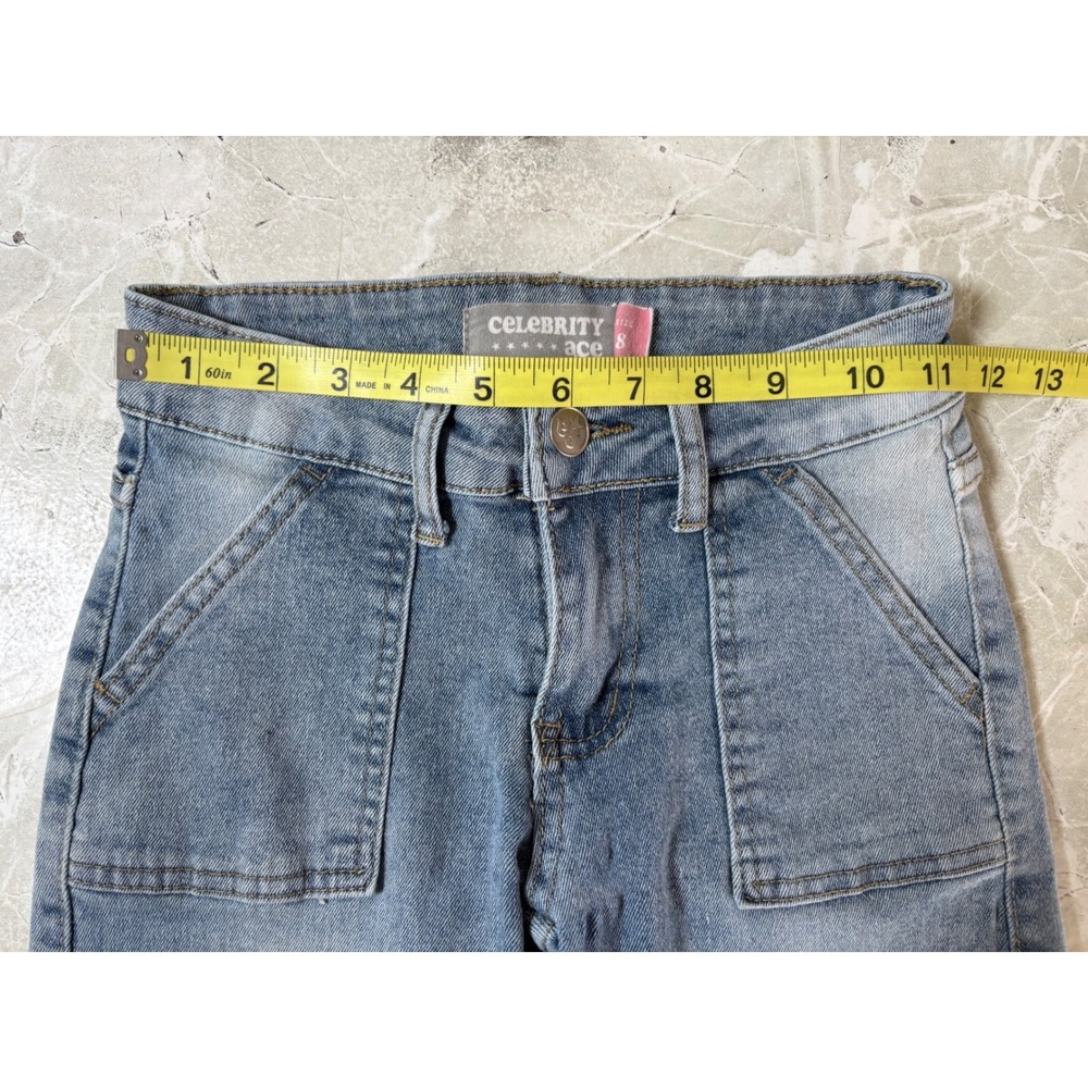 Celebrity Ace Girls Blue Embroidered Butterfly Shell Cargo Straight Jeans Size 8 - Picture 6 of 9